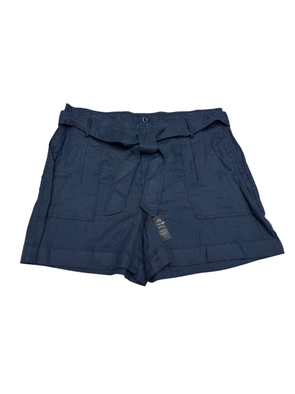 NWT Lauren Ralph Lauren Women's Navy Blue 100% Linen Belted Shorts, Size 14